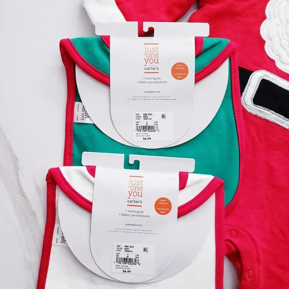 Cat & Jack Baby Lot Santa Outfit & 2 Bibs Carter's Christmas Holiday - Picture 10 of 14